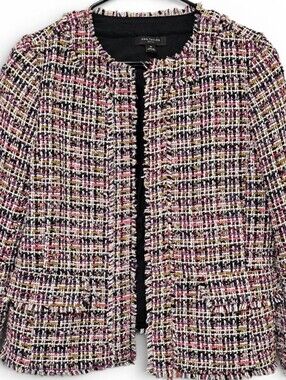 Ann Taylor Confetti Tweed Multicolor Fringe Blazer Size 10P